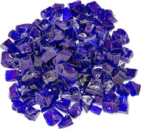 TWINKLING High Luster Fire Glass Gravel Stone,Broken Glass,Fire Pit Glass,Crushed Glass for Fireplace Pit Aquarium Garden Decoration,1-3cm,2-Pound Jar (Cobalt Blue)