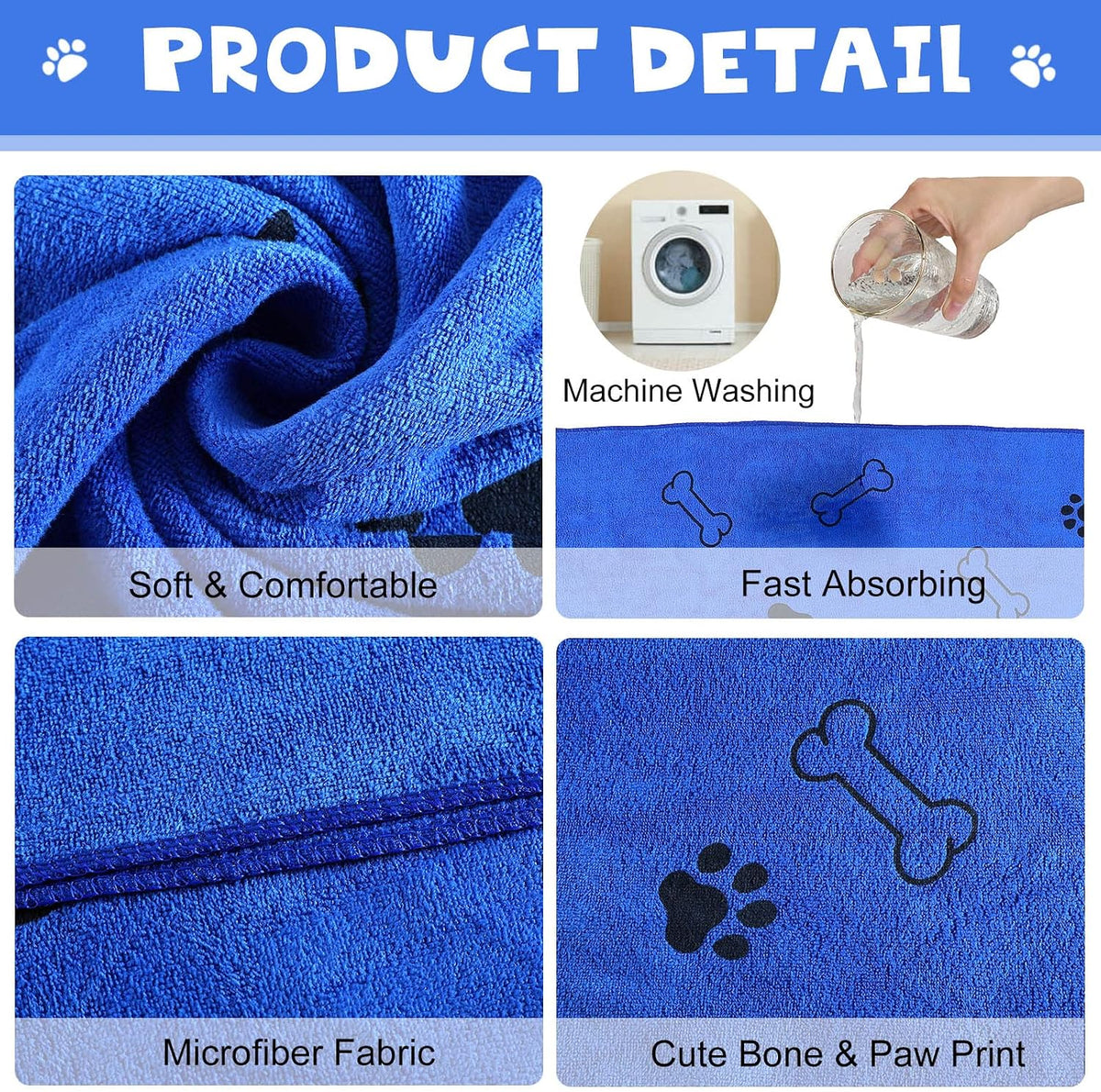 Chumia 4 Pcs Dog Towels for Drying Dog Puppy Bulk Microfiber - 24 x 40 Inch / Dark Blue - image 3