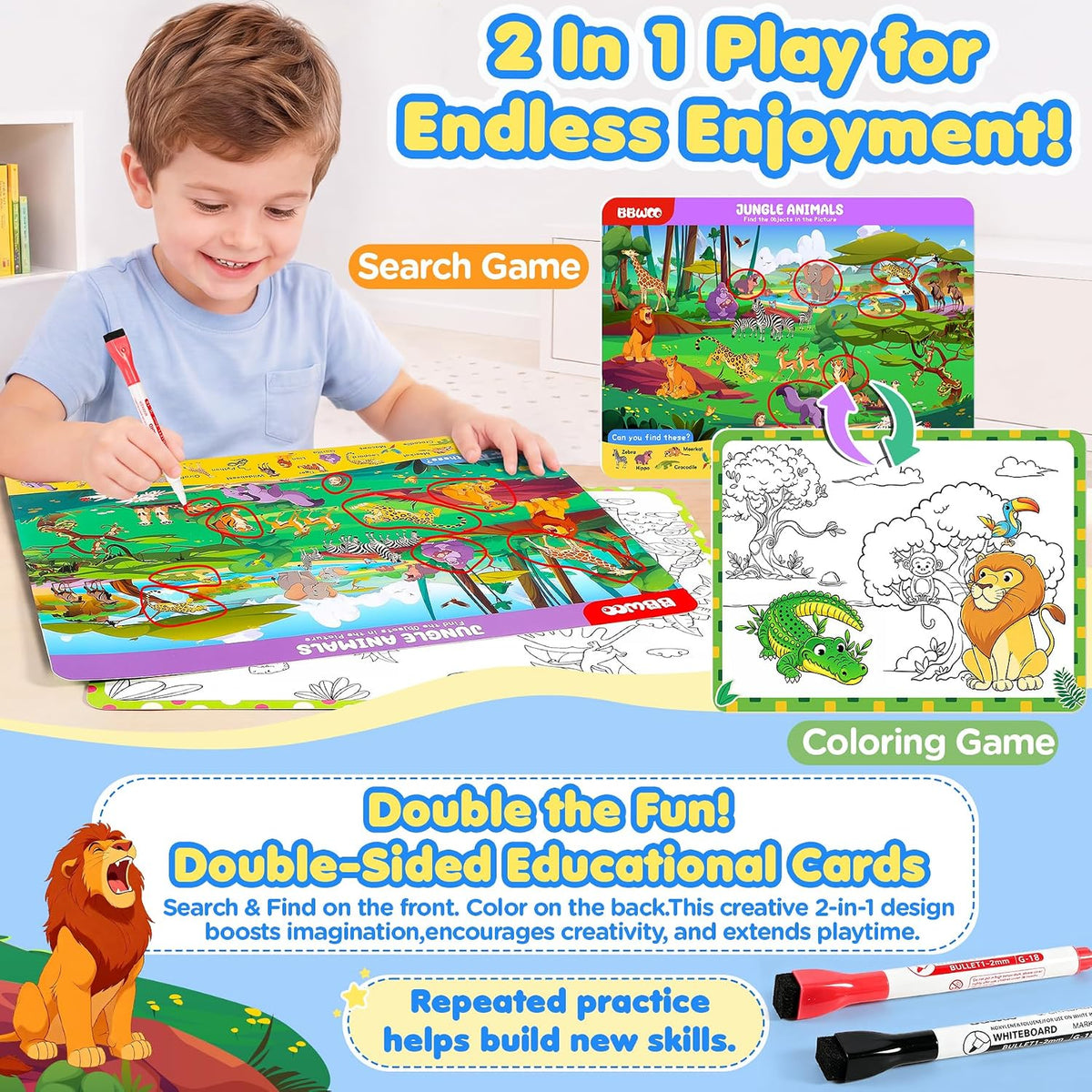 BBWOO Search and Find Activity Book - Sky Blue - Dinosaurs & Construction Site - image 2