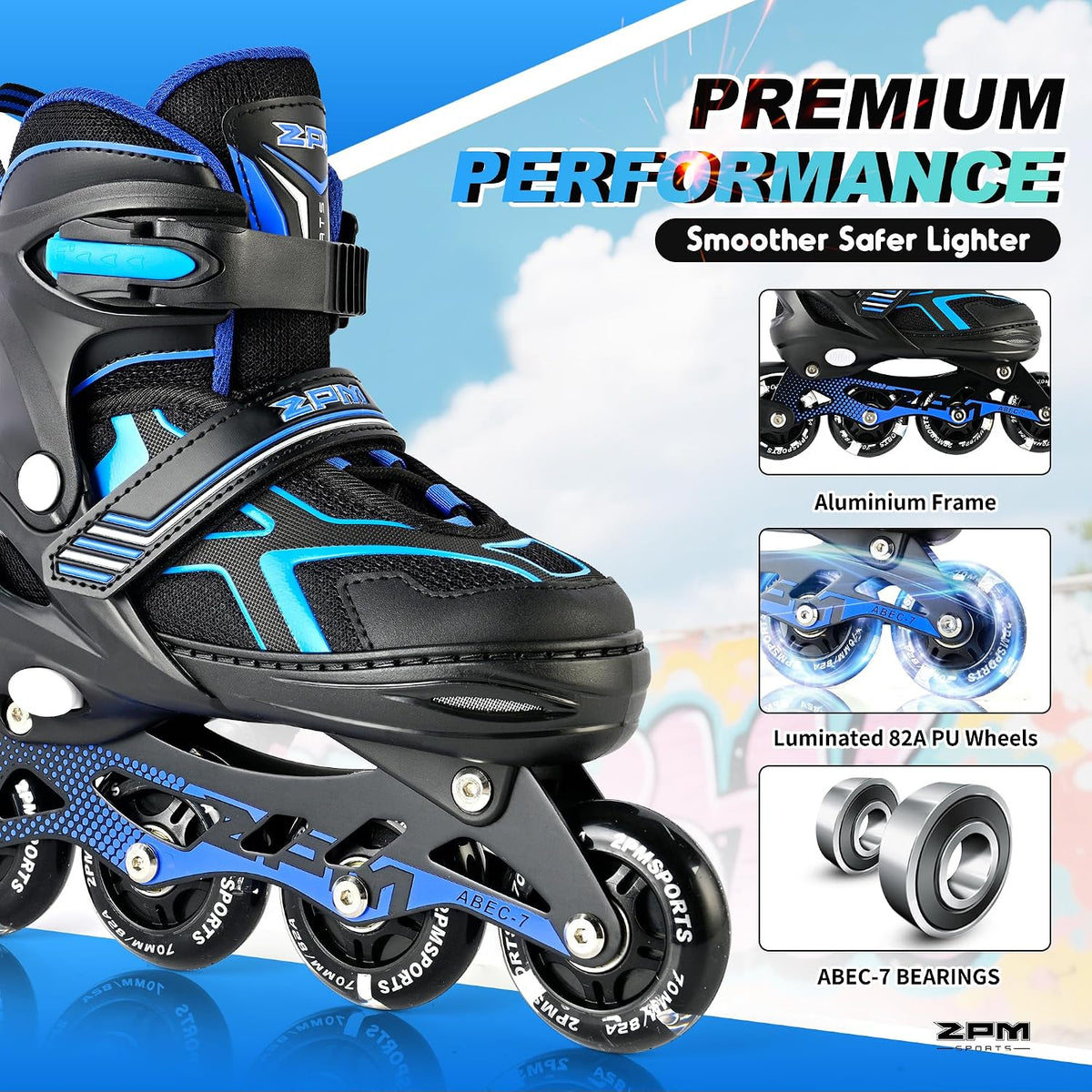 2PM SPORTS Adjustable Inline Skates for Kids, Youth and Adults – Fun for Kids & Family - C Blue / Small - Little Kid (9C-12C US) - image 4