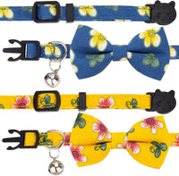 Collar for Cat Pet Breakaway with Bell Bowtie Detachable Bow - Flower-Blue & Yellow - image 2