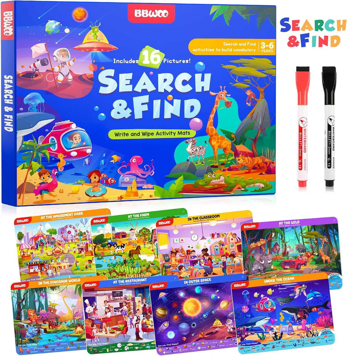 BBWOO Search and Find Activity Book - Blue - Mixed Themes