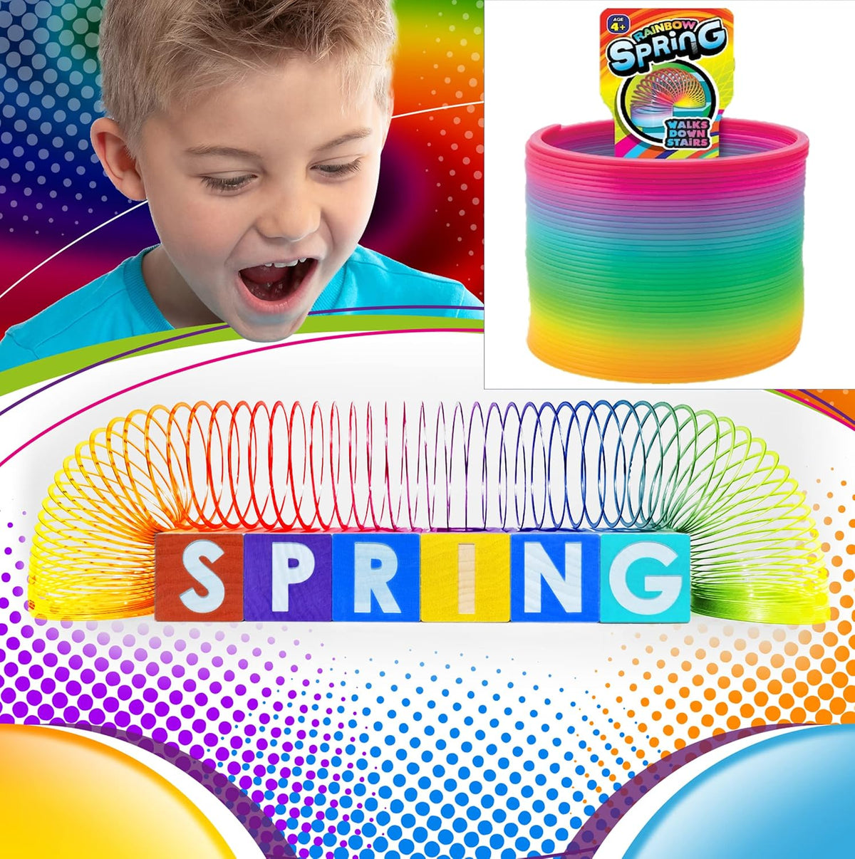JA-RU Big Rainbow Magic Spring Toy Coil 1702-2A – Fun for Kids & Family - 3 Pack / Rainbow Spring Ring - image 2
