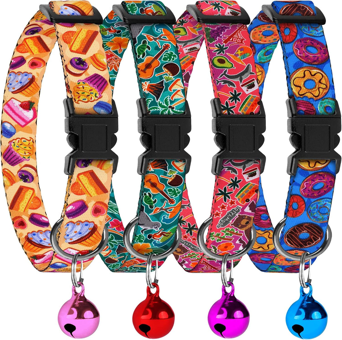 4PCS Breakaway Cat Collars with Bell - Travel & Cookies