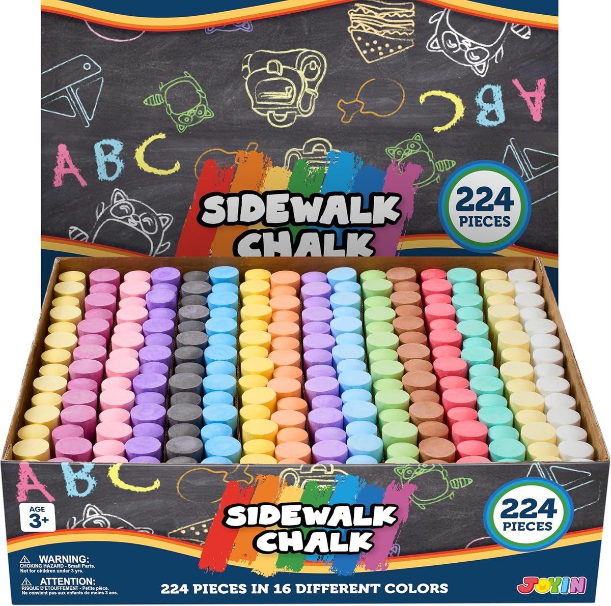 JOYIN 160 PCS Sidewalk Chalks Set-16 Colors Non-Toxic Washable Jumbo - 224