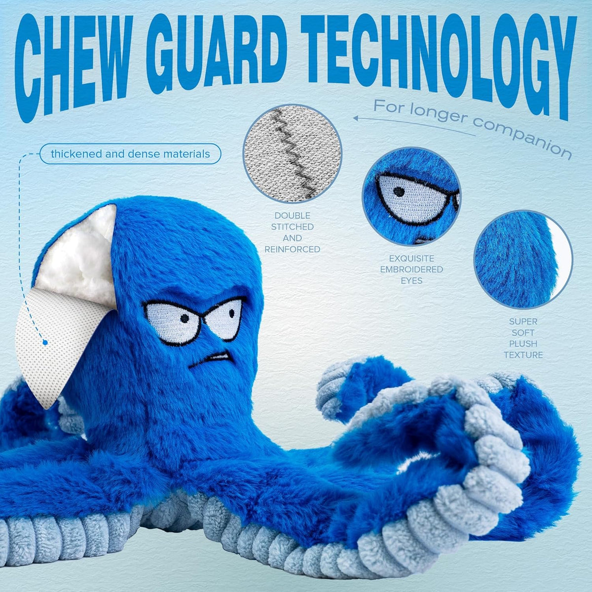LEGEND SANDY Tough Dog Toys - 1 Pack Blue Octopus - image 3