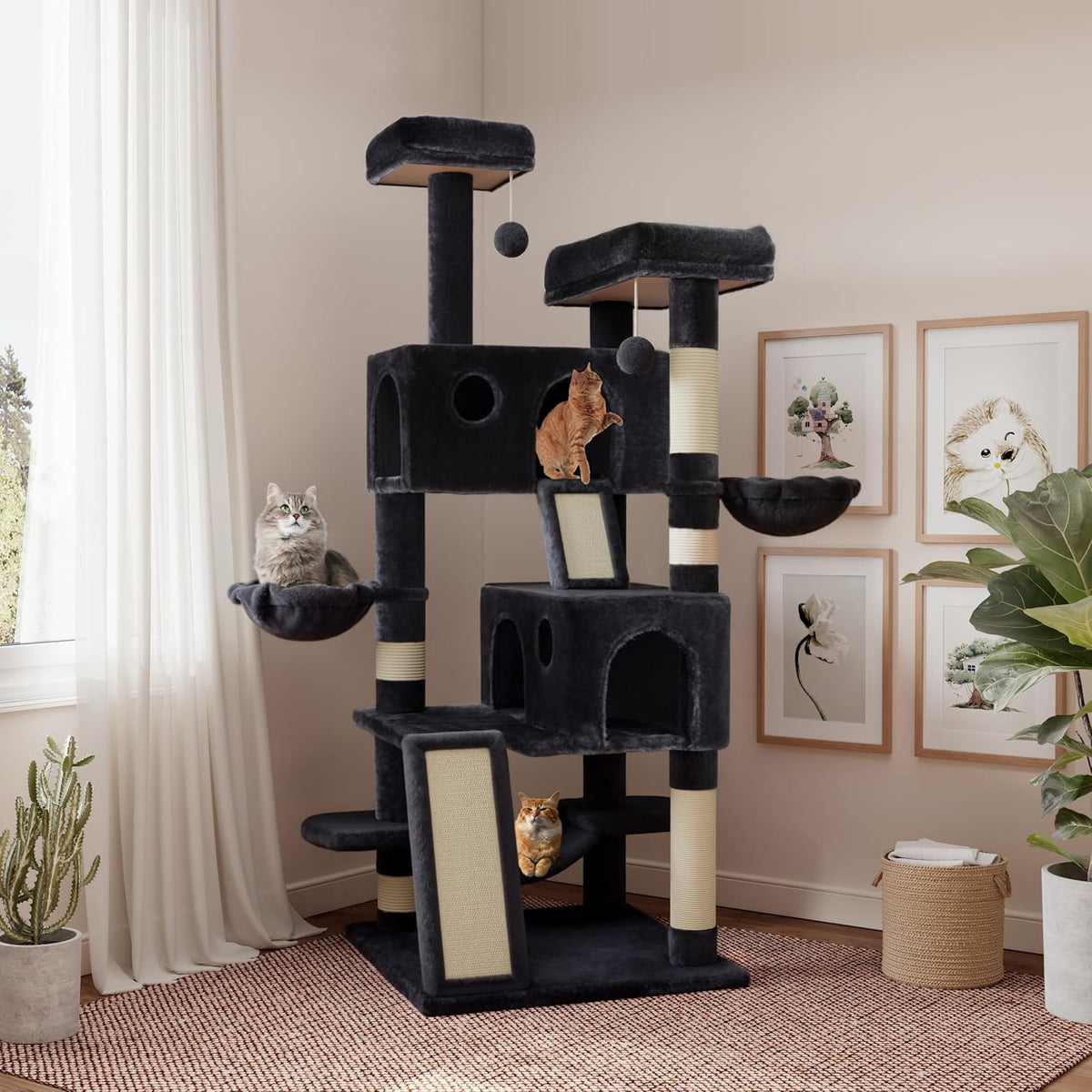 SHA CERLIN 65in Larger Cat Tree Tower Condo for Indoor - Dark Grey
