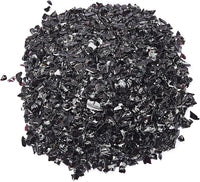 TWINKLING High Luster Fire Glass Gravel Stone Glitter,Broken Glass,Fire Gems Chips,Crushed Glass for Fire Pit Crafts Resin Art Aquarium Garden Decoration,3-6mm,1-Pound Jar (Black)