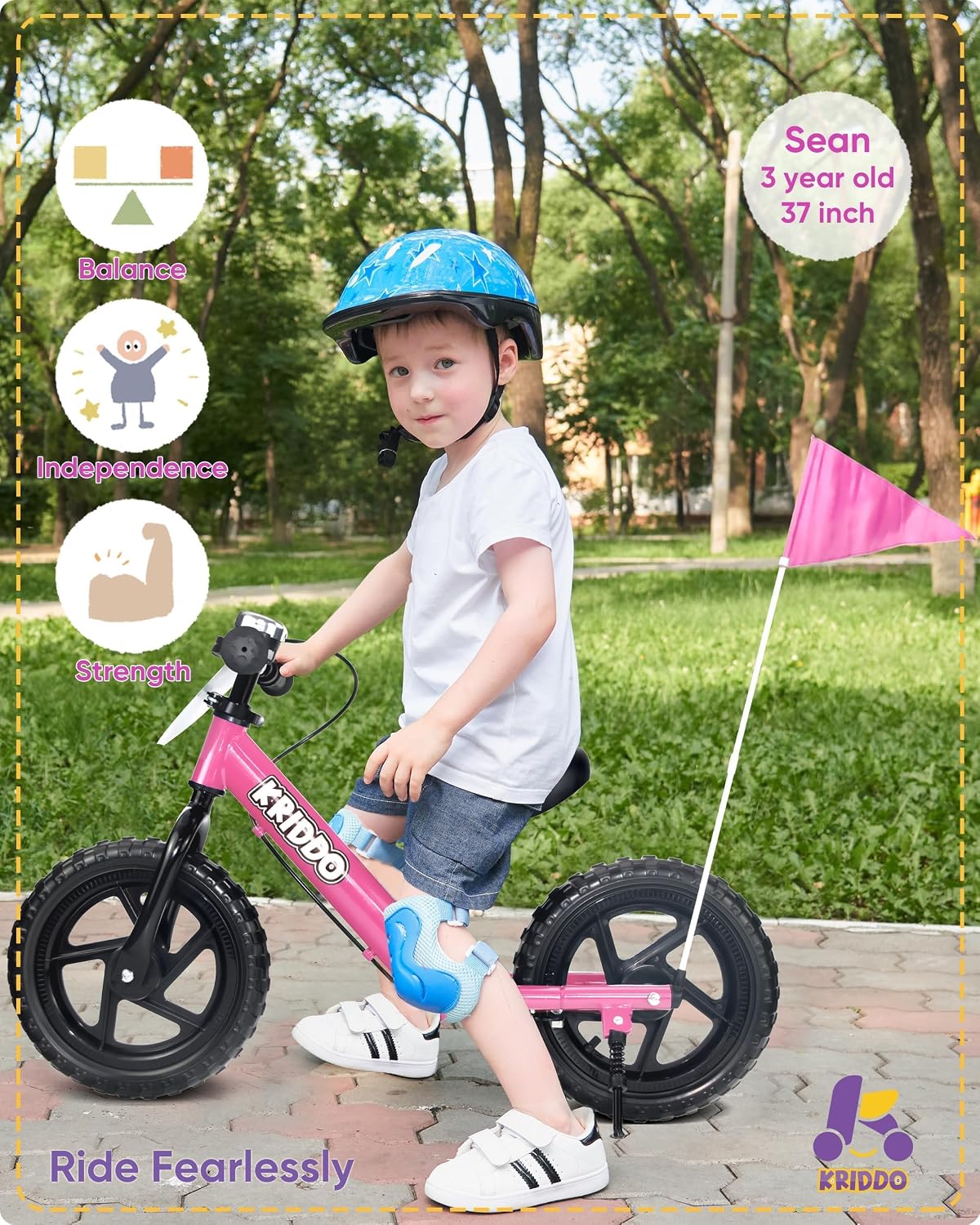 KRIDDO Pro toddler balance bike with hand brake, kickstand and thick tires - view 5