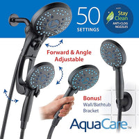 Hotel Spa AquaCare for California As-Seen-On-TV High Pressure Handheld Rain 50-mode 3-way Shower Head Combo with Adjustable Arm, Anti-clog Jets, Tub & Pet Power Wash, 6 ft. Hose, Rubbed Bronze