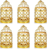6 Pcs Small Metal Tealight Hanging Birdcage Lantern, Vintage Decorative Centerpieces of Wedding, Party, Gold