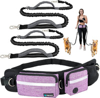 PetAmi Hands Free Dog Leash with Waist Running Belt Bag, Single – Essentials for Dogs - 2 Leashes / Purple