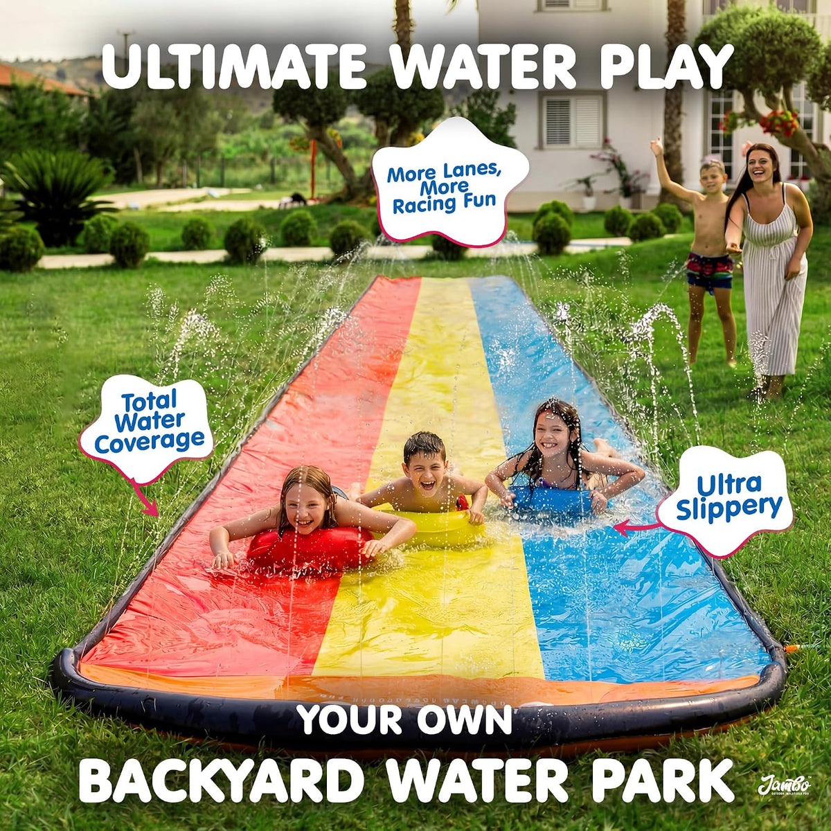 JAMBO Premium Triple Water Slide with 3 Bodyboards - 20ft Triple Lane Multicolor - image 2