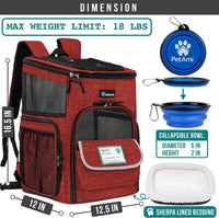 PetAmi Dog Backpack Carrier - Red / 12.5"L x 12.0"W x 16.5"H - image 2