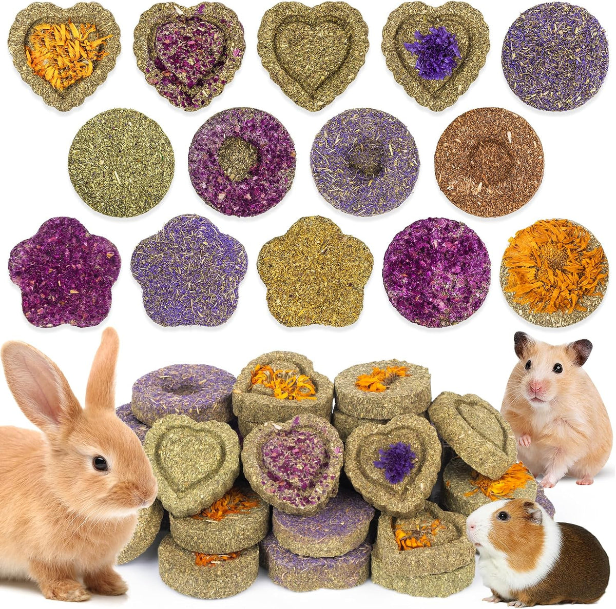 52Pcs Rabbit Chew Sticks, Guinea Pig Toys - 30Pack-grass cake