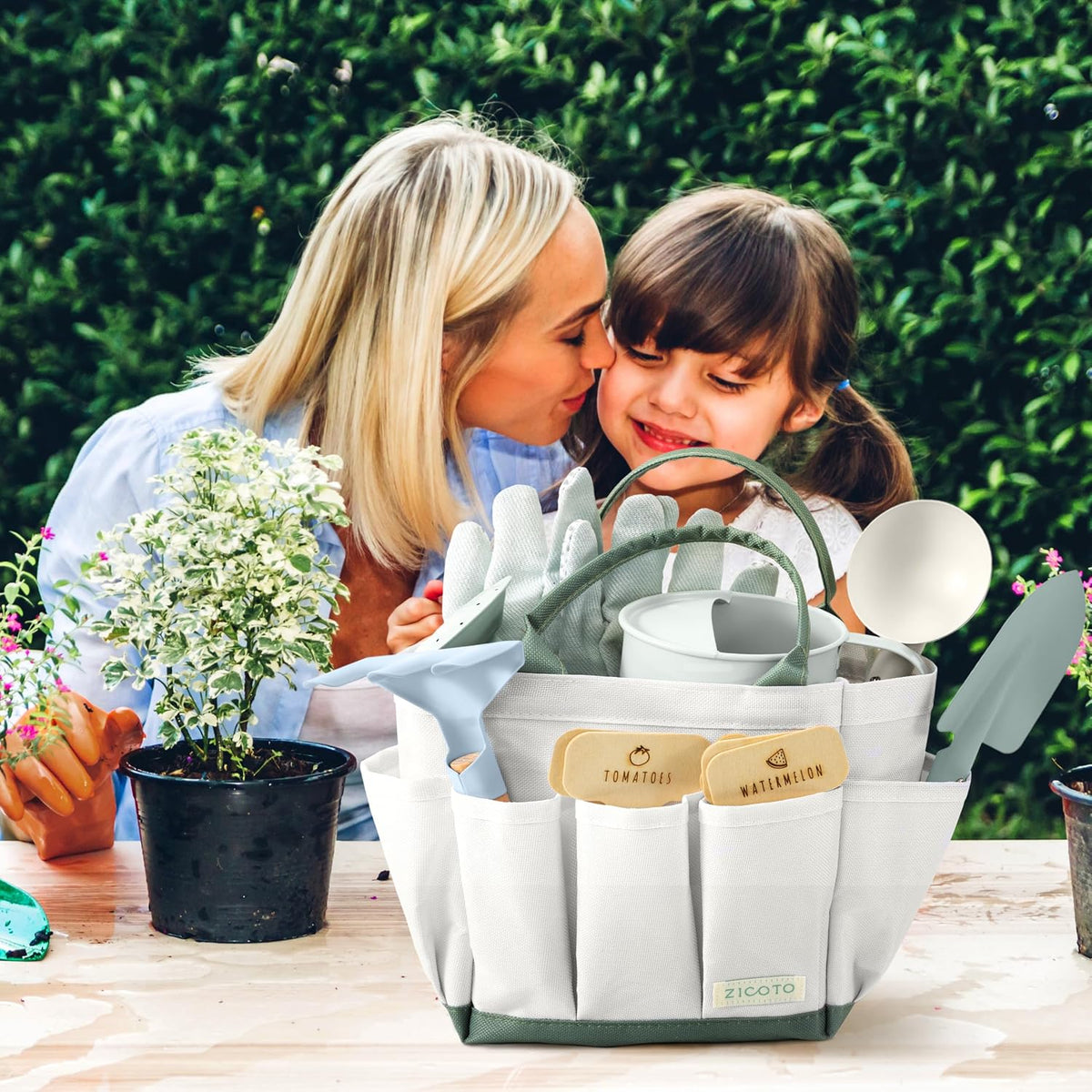 ZICOTO kids gardening set with watering can, rake, shovels, gloves, pots and tote - view 8