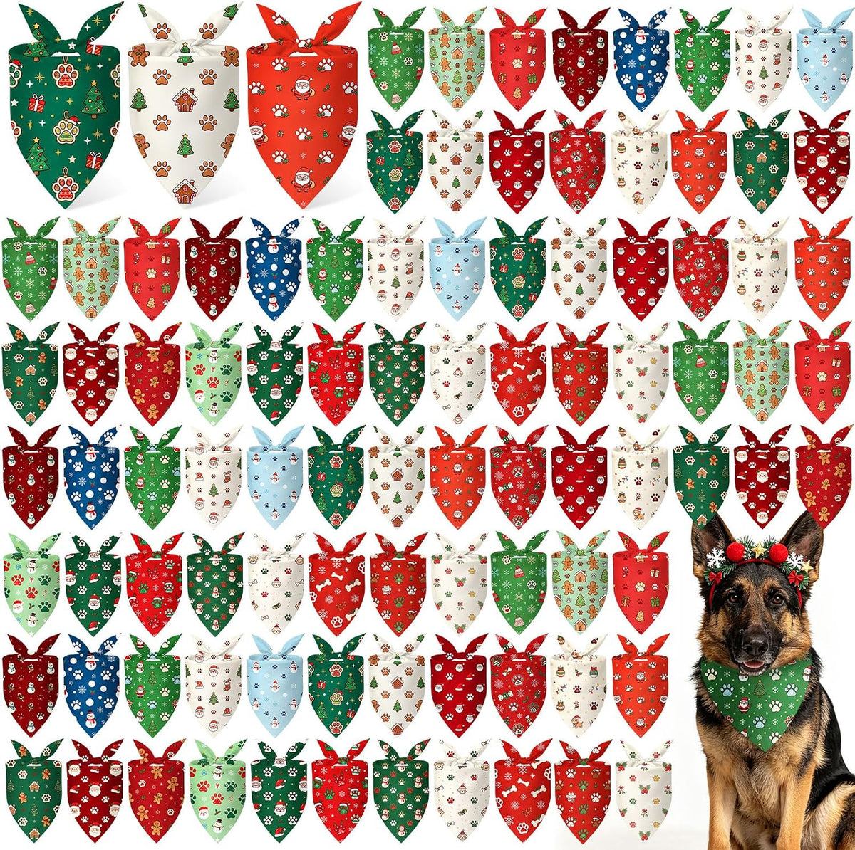 Preboun 100 Pcs Fall Paw Print Dog Bandanas Bulk - Christmas Paw Print / 31.5 x 21.7 x 21.7 Inch