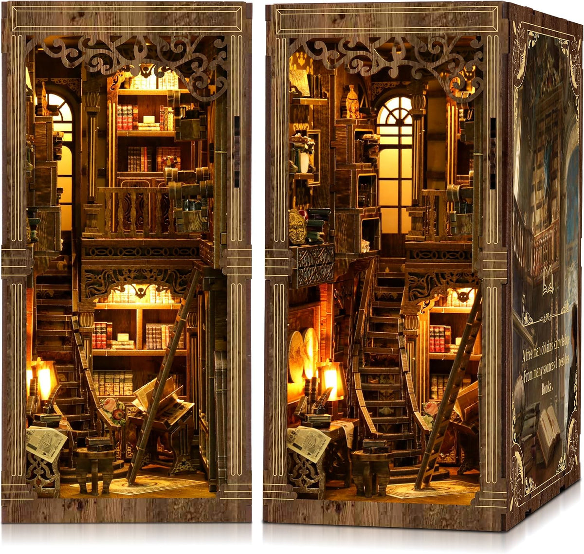 CRIOLPO vintage bookstore book nook kit with LED lights and ladder - view 3