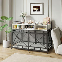 Dog Crate Furniture, 48" Heavy Duty Wooden Dog Crate End Table, XL Dog Kennel Furniture Large Breed, Decorative Dog Kennel Indoor with 3 Drawers & Steel Tube 48"L x28"W x36"H (White and Black)