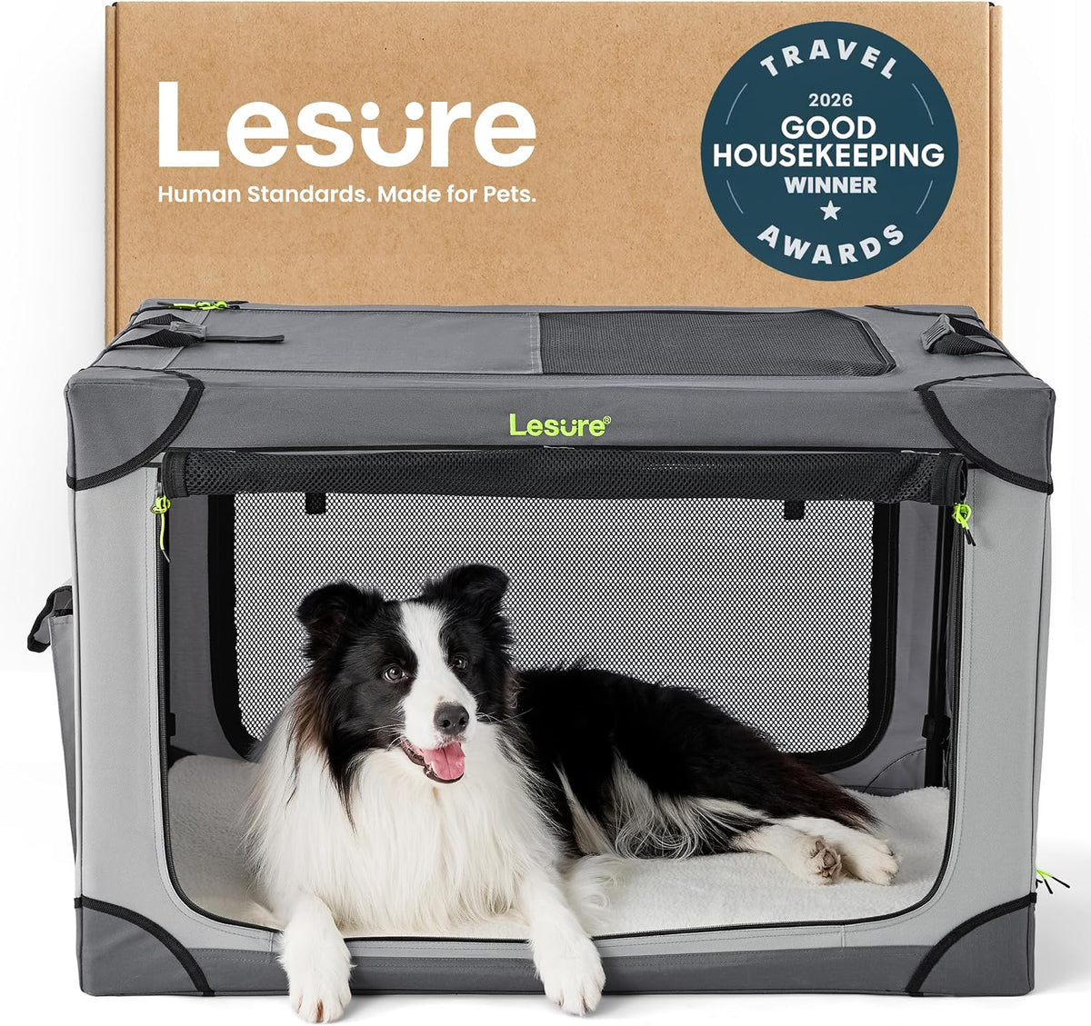 Lesure Shown on Today Show Soft Collapsible XL Dog Crate - Grey / 36.0"L x 25.0"W x 25.0"H