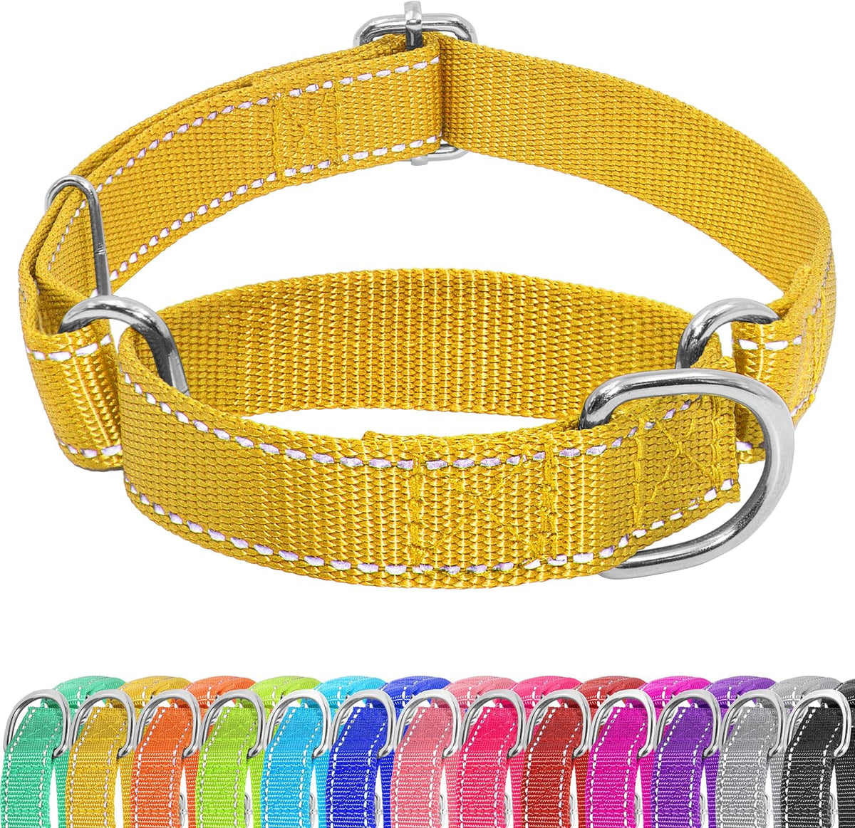 Martingale Dog Collar, Adjustable No Buckle Slip Collar, XS - Yellow / Small(Length:11-15'', Width:3/4'')