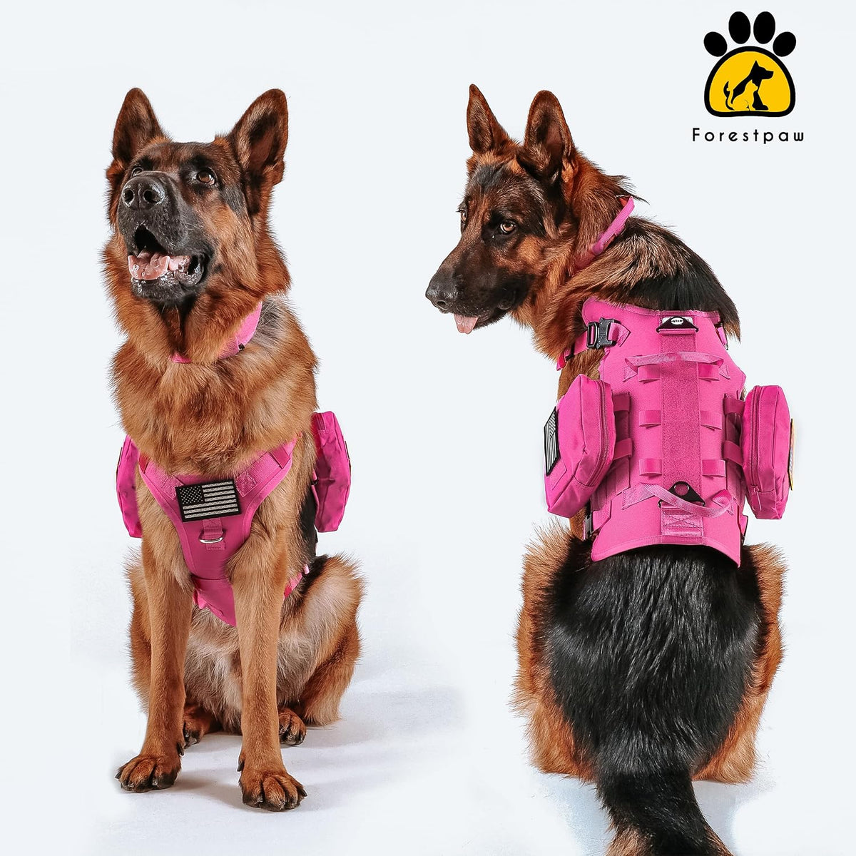 Forestpaw Tactical Dog Harness for Large Dogs, Military, L - M:Chest 22-35",Fit 30-80lbs / Hot Pink - image 4