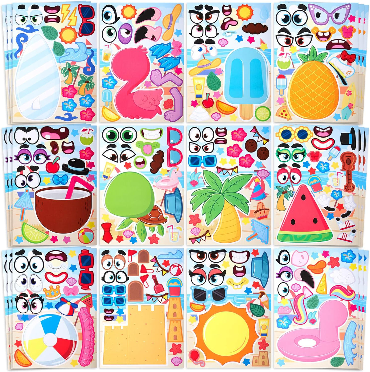 JOYIN 36 Sheets 9"x6" Make a face Stickers for Kids - Summer