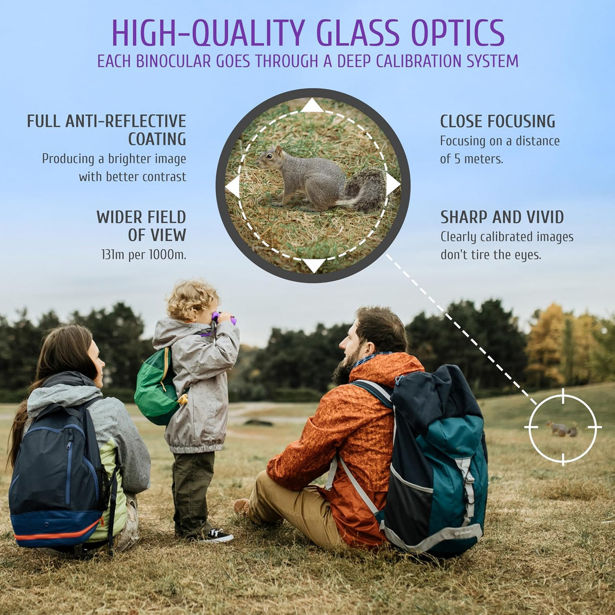BeBison Binoculars for Kids, 8x21 High Resolution Real Optics - Purple - image 3