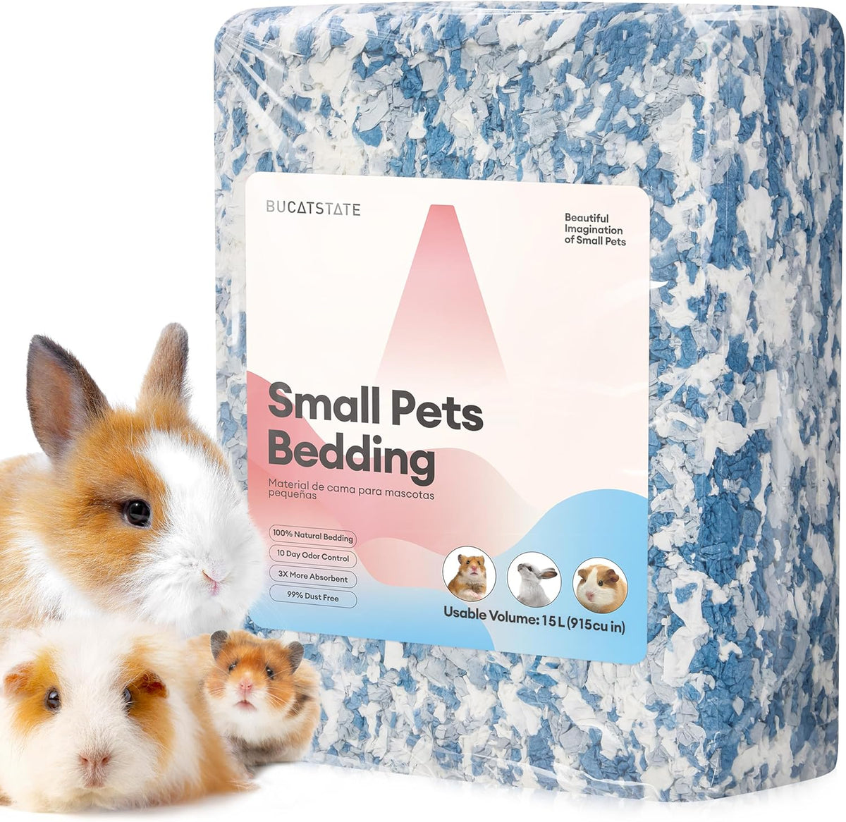 BUCATSTATE Hamster Bedding 15L, 99% Dust-Free Paper Bedding - Ocean Blue / 15L