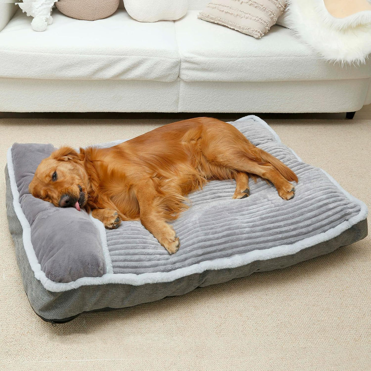 Dog Bed for Large Dogs, Dog Mattress with Pillow for Crate Kennel, Sofa pet Bed, Super Soft pet Bed - Gray / Medium:(31"L x 25"W x 3"Th)