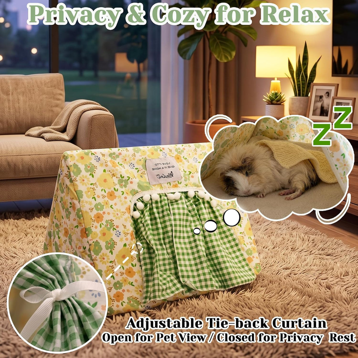 Jenvd Guinea Pig Hideout Large with Curtain - Flower- / Medium - image 3