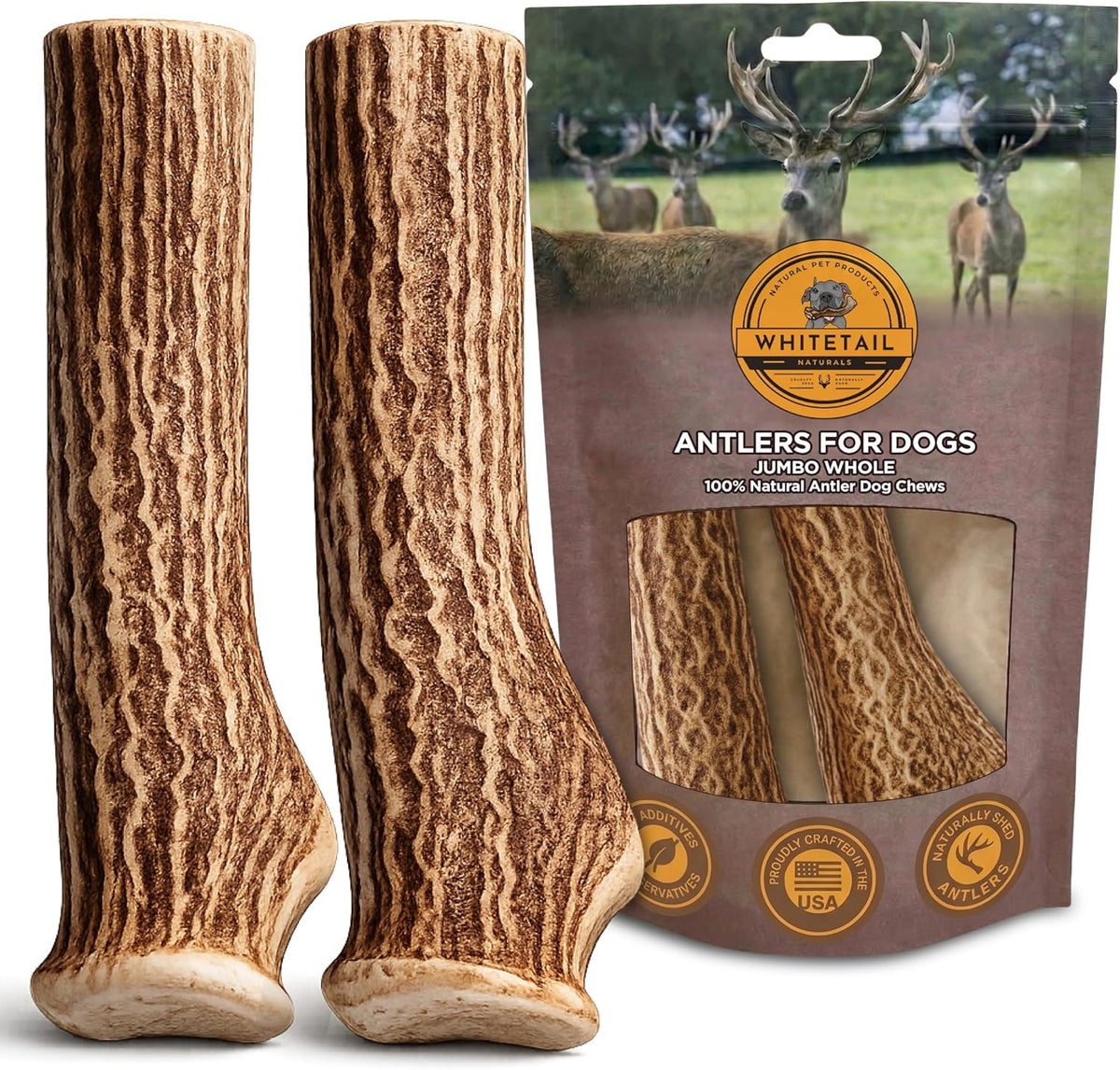 WhiteTail Naturals 12 Pack Whole Deer Antlers for Petite Dogs Up - 2X-Large (Pack of 2)