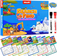 BBWOO Search and Find Activity Book - Sky Blue - Dinosaurs & Construction Site