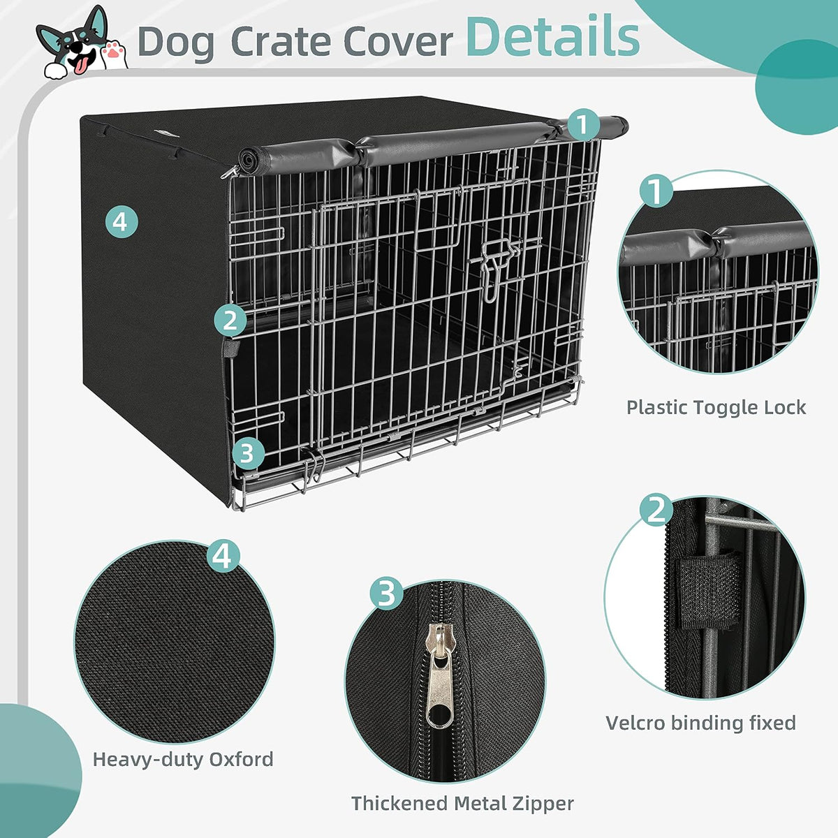 Dog Crate Cover, Kennel Covers Fit for 30 Inch Dogs Crate - Black / 42 Inch - image 3
