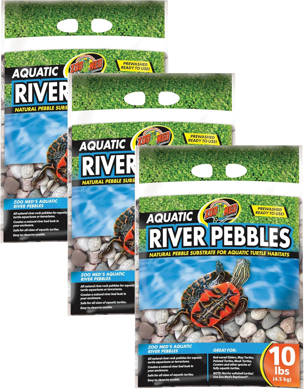 Zoo Med Aquatic River Pebbles for Turtle – Daily Care for Reptiles And Amphibians - 10 Pound (Pack of 3)
