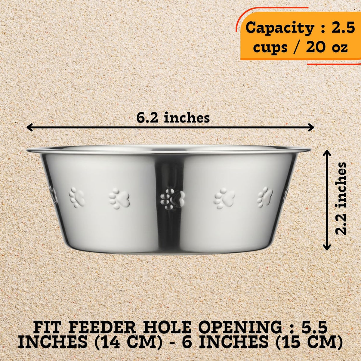 Pet Feeder Stainless Steel Dog Bowls Replacement 8" Diameter 2-Pack – Essentials for Dogs - 2.5 cup (Embossed) / Single Pack - image 3