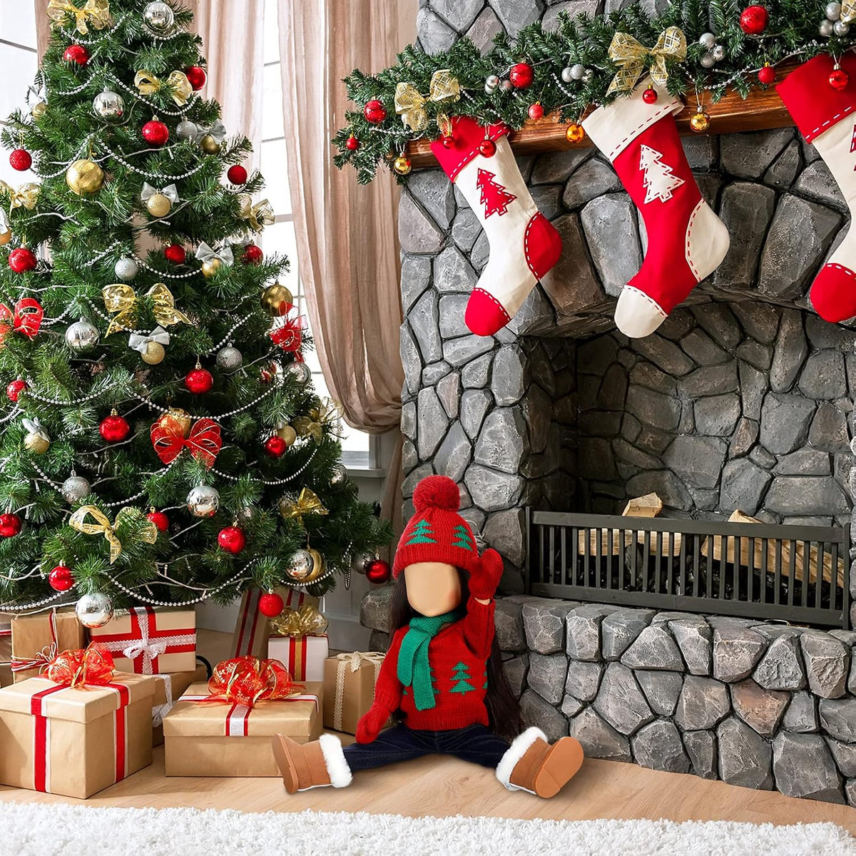 Bencailor Christmas doll clothes for 18 inch dolls in red and white cowgirl style with hat and boots - view 14
