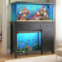 40 Gallon Aquarium Stand With Charging Station, Farmhouse Fish Tank Stand, Reptile Tank Stand Terrarium Stand with Drawer and Cabinet Storage, Sturdy Heavy Duty 41.9"×18.3" Tabletop - Black
