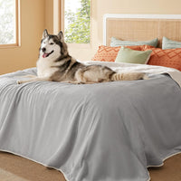 Bedsure Waterproof Dog Blankets for Small Dogs Soft Cat Blanket Warm - King(86x108") / Light Grey