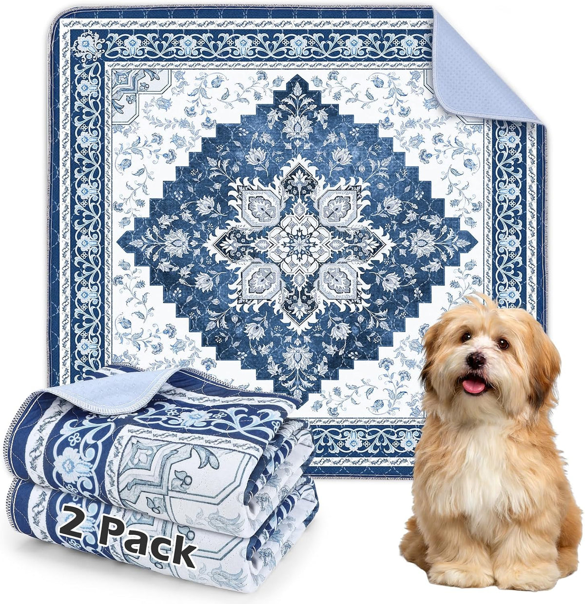 Washable Pee Pads for Dogs 72"x72" Reusable Dog Pads Extra Large - Blue / 36x34 Inch (Pack of 2)