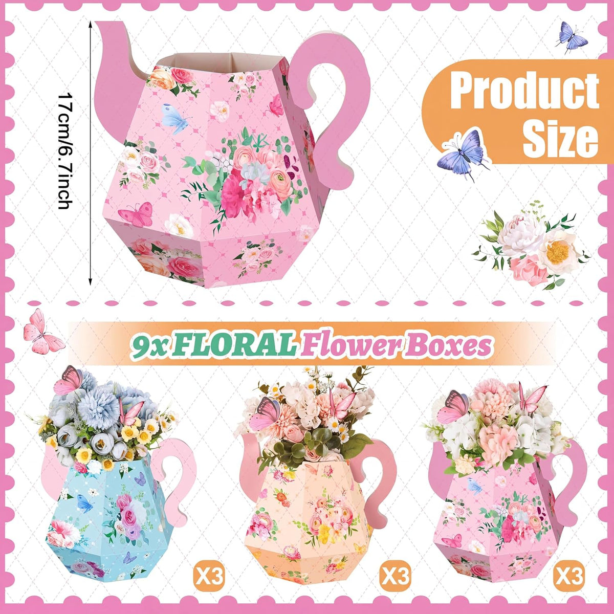 Fulmoon 6 Pcs Tea Party Decoration Flower Box Table Teapot - 9 / Cute - image 2