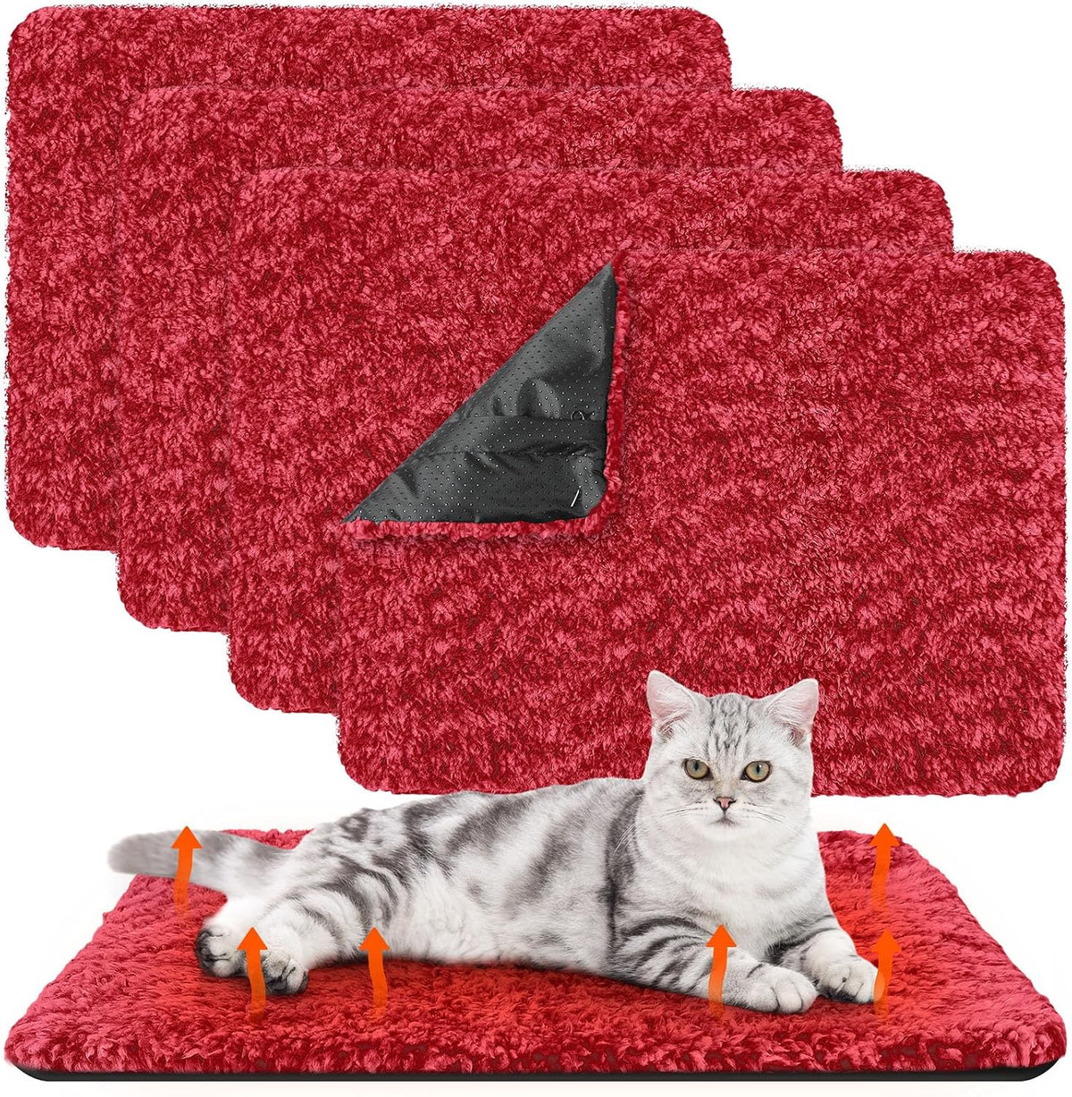 Drydiet 4 Pack Self Warming Cat Mat for Pets - 16 x 20 Inch / Red / Solid