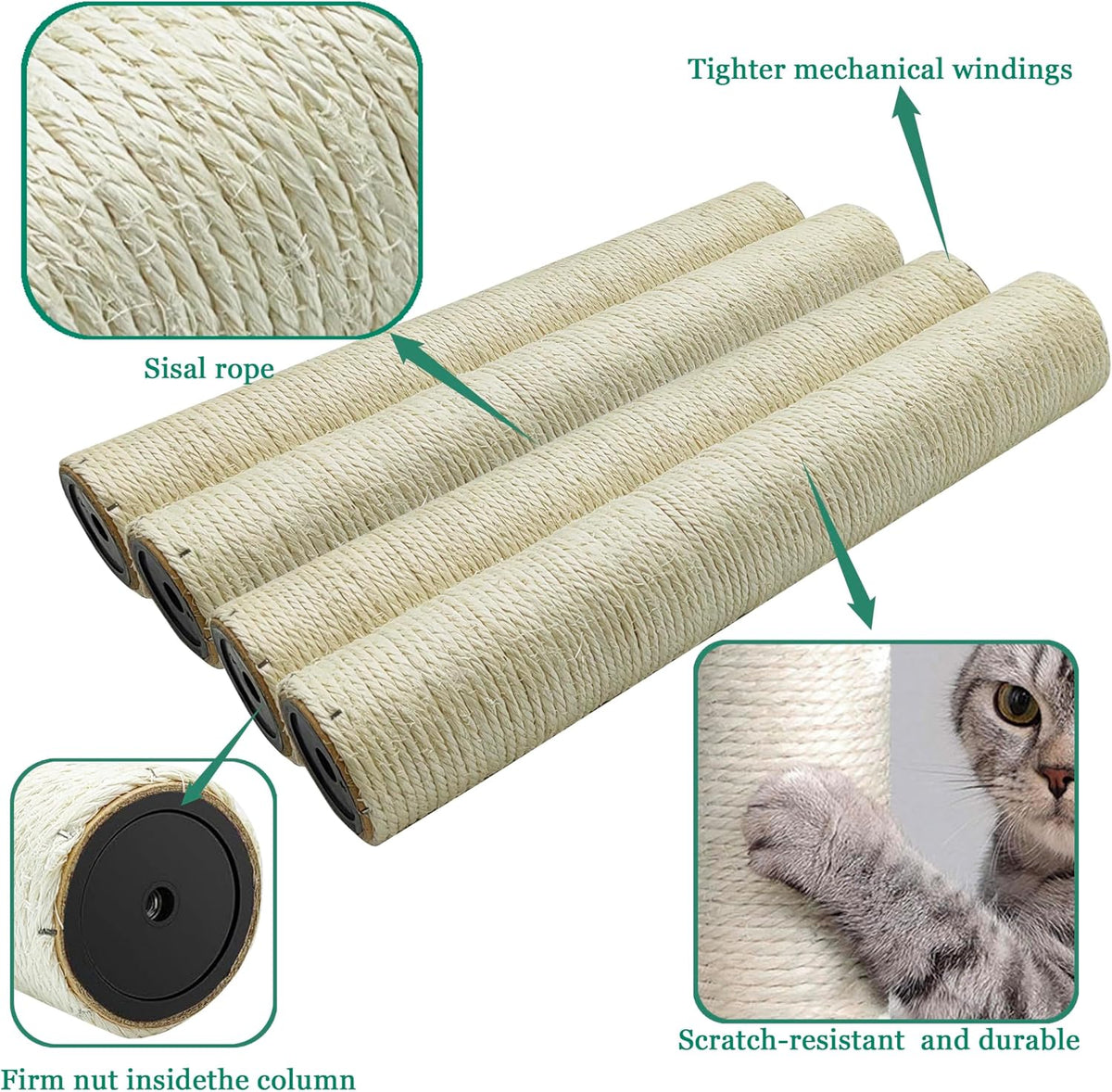 Cat Scratching Post Replacement Pole - M8*4poles / 40 cm / 15.71 in Beige - image 3