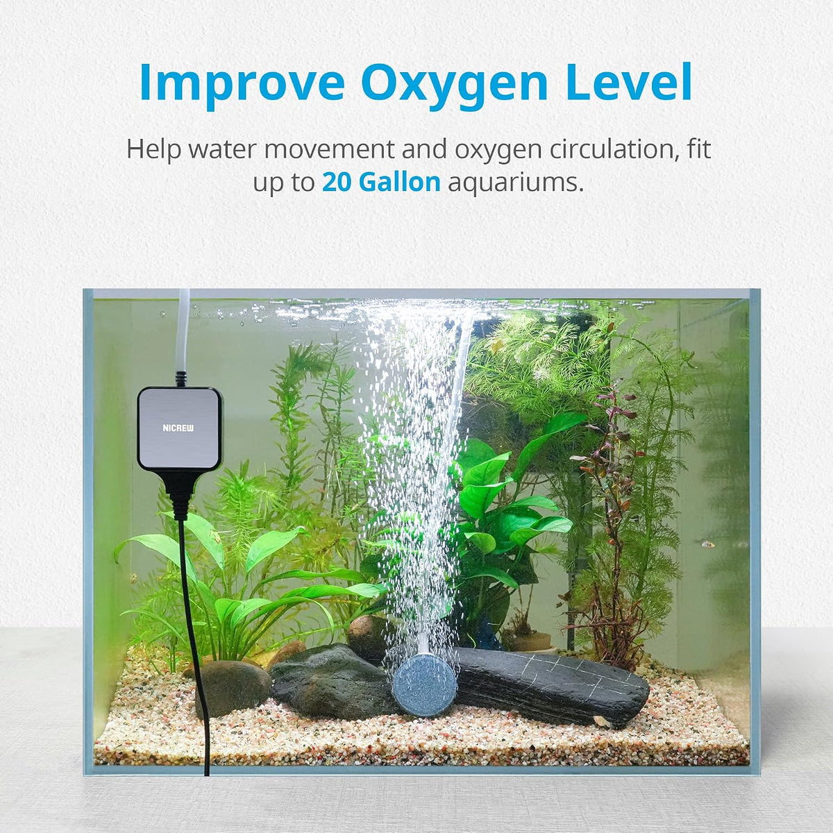 NICREW Nano Silent Aquarium Air Pump - up to 20 gallon / Black - image 3