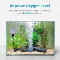 NICREW Nano Silent Aquarium Air Pump Black, Aquarium Aerator with Accessories for UP to 20 Gallon Fish Tank, Super Quiet, 0.6 L/min, 1.5 Watts
