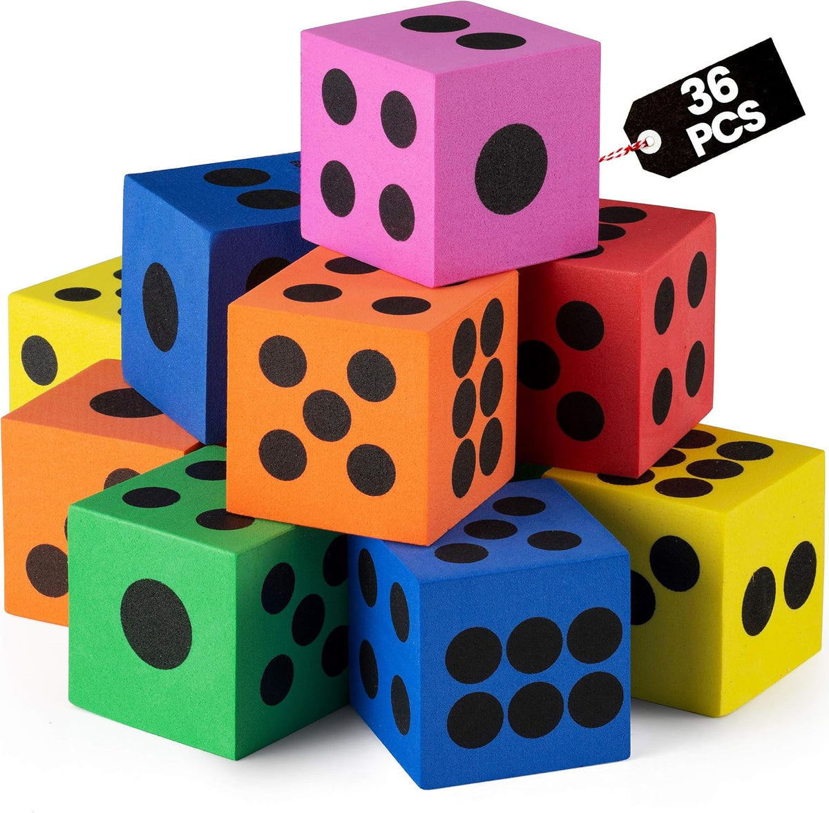 Foam Dice Set, Bulk Pack of 36, Use for Kids, Classrooms - 36-Pcs