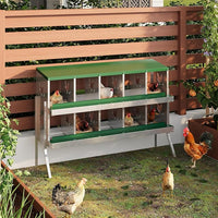 10 Hole Chicken Nesting Box with Roll Out Egg Tray, Rustproof & Ventilated Chicken Laying Boxes for Hens, Chickens, Ducks | Easy-Clean Poultry Coop Accessories, Green with Stand