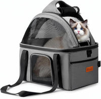BurgeonNest Top-Expandable Cat Carrier with Semi-Open Canopy - Grey / Medium-Full-Open