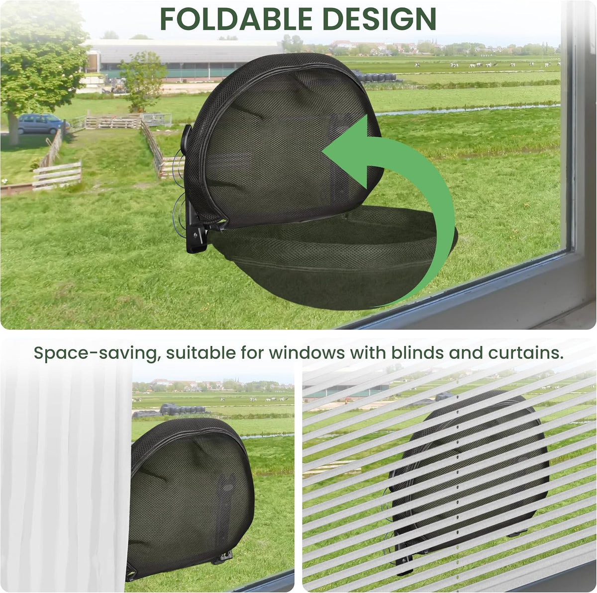 2-Pack Large Cat Window Perch, Cordless Foldable Cat Hammock – Essentials for Cats - Black Deep Perch / 1 Pack - M - image 3