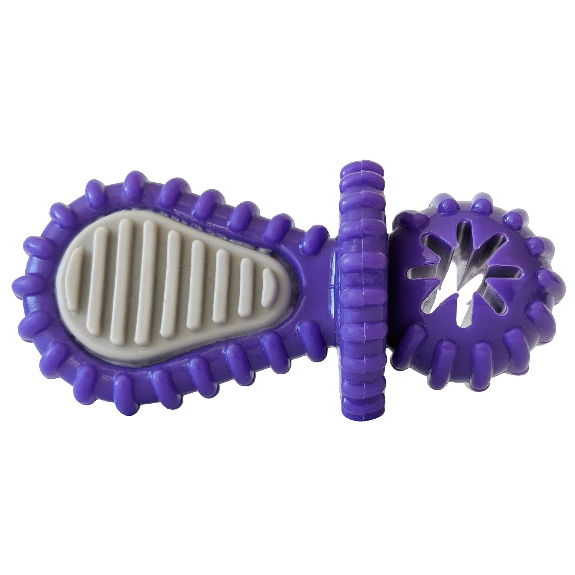 Purple Rubber Dental Pacifier Dog Toy – Ridges, Treat Hole & Durable Design - BIG FRENCHIES